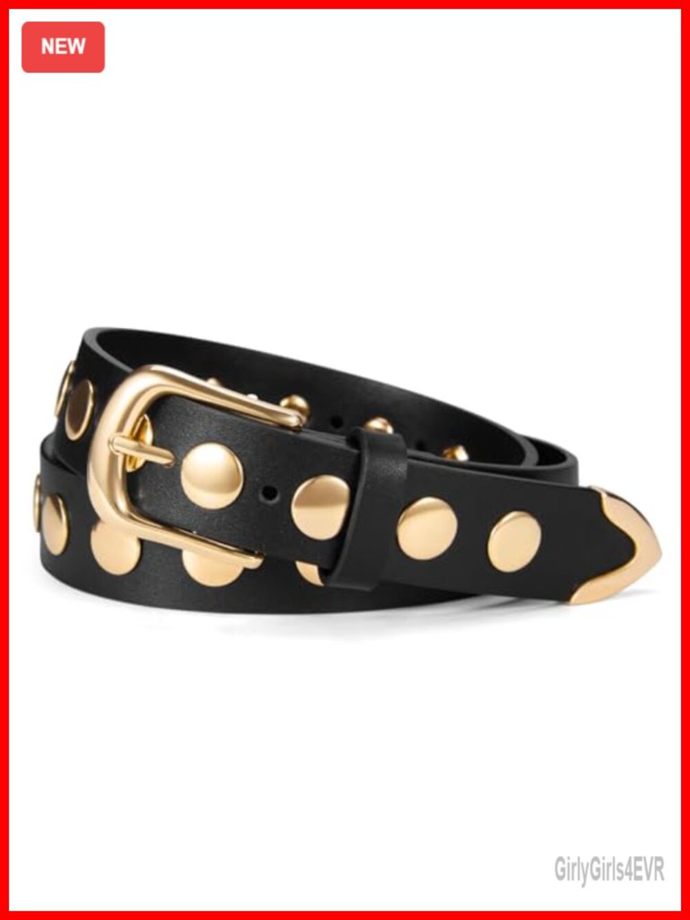 Women's Faux Leather Belt with Gold Buckle Casual Waist Belt for Jeans Dresses